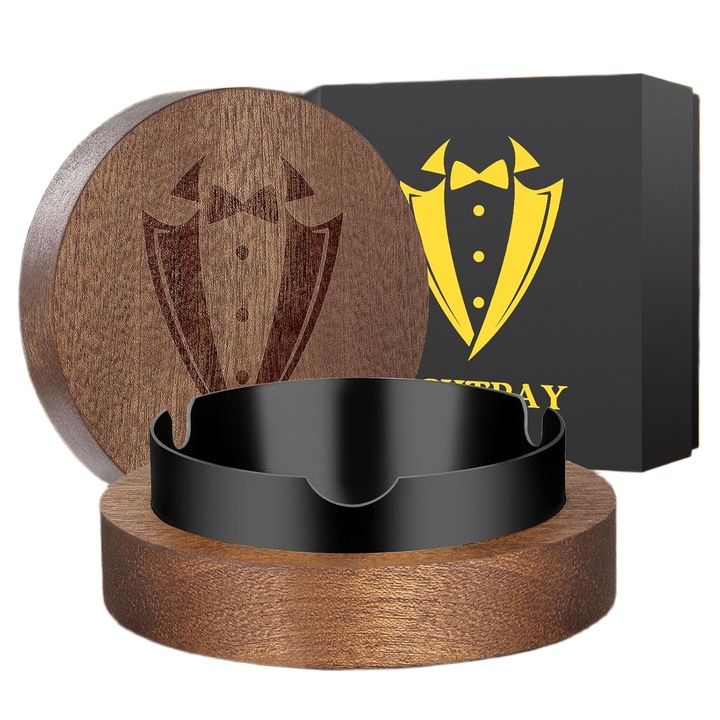 Scrumiera din lemn cu capac, rezistente la vant, muticolor, 10 x 3 cm