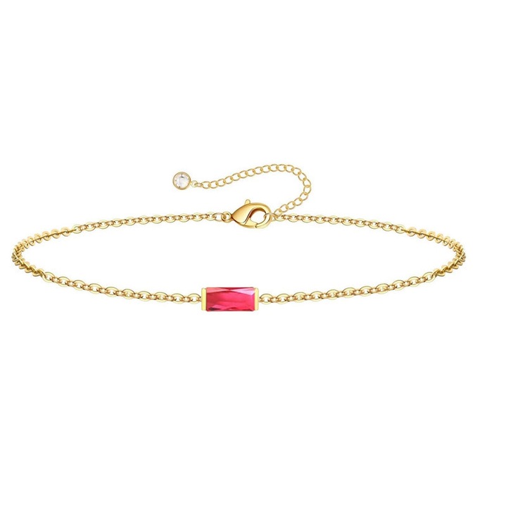 Bratara din zirconiu dama, CISHOP, aur placat, ajustabila, pentru femei, rosu, 6.3"+2.4"