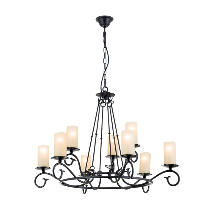 Candelabru RUSTICKA, cu abajur din sticla opal-mat, E14 9x40W otel finisaj antic, 182cm IP20 ORION