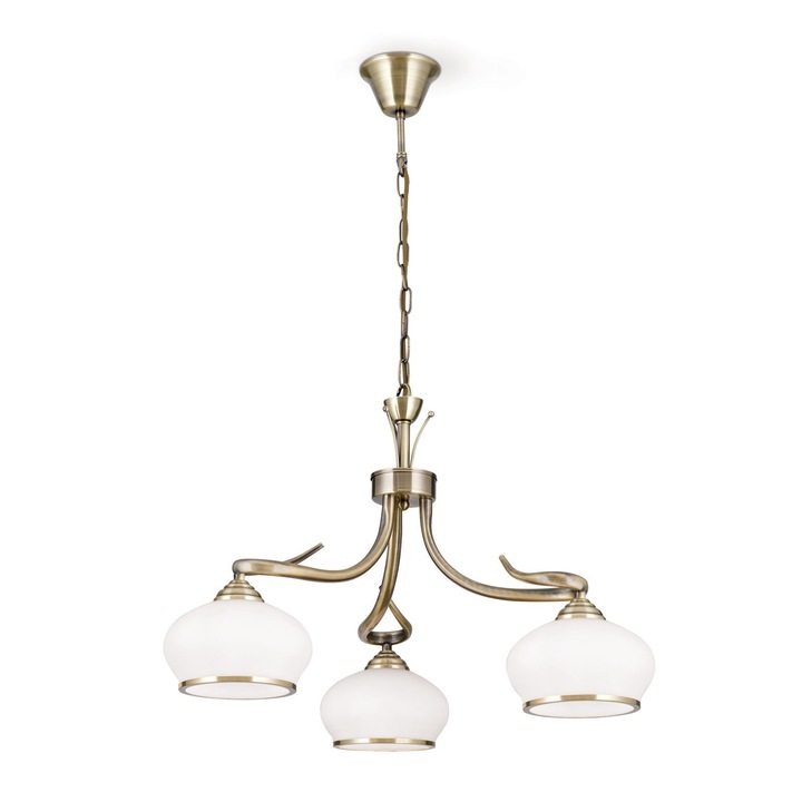 Candelabru VEGA, cu abajur din sticla opal-mat, E27 3x60W otel finisaj alama antica, 107cm IP20 ORION