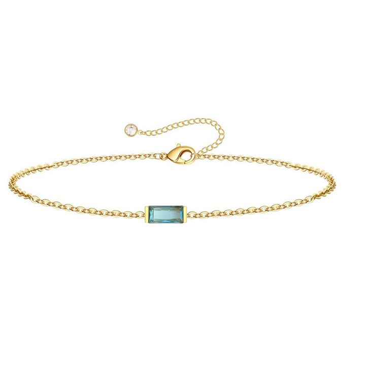 Bratara din zirconiu dama, CISHOP, aur placat, ajustabila, pentru femei, albastru, 6.3"+2.4"