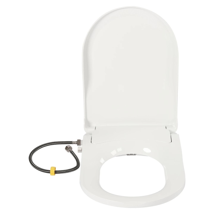Bideu pentru toaleta, sezut bideu neelectric, Doua duze (feminin+sezut), Distanta orificii 11, 5–16, 5 cm, Material PP, Montaj usor, Pentru vas alungit, Alb