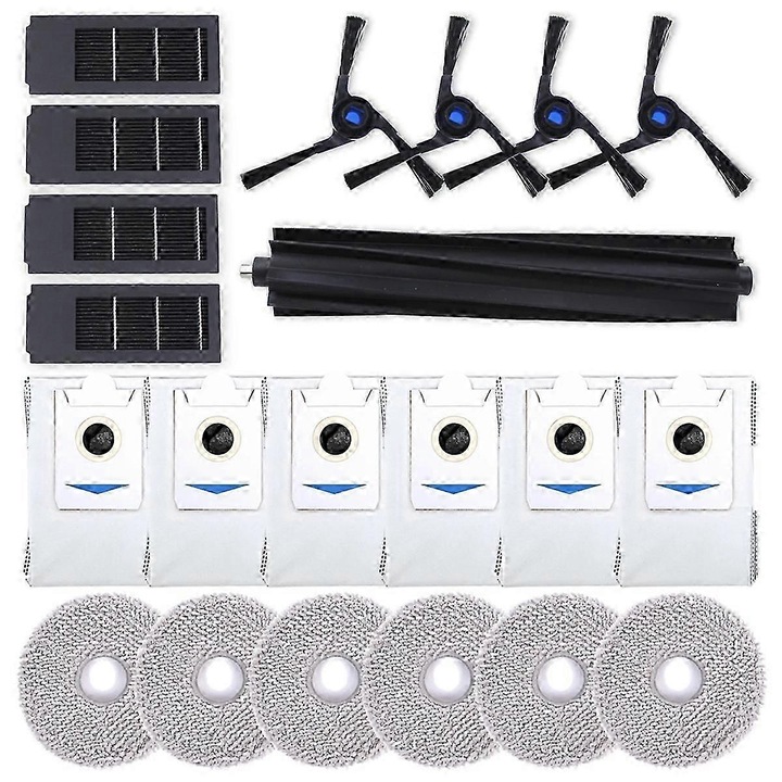 Ecovacs Deebot X2 Omni porszívó tartozékkészlet, főkefe, 4 oldalsó kefe, 4 Hepa szűrő, 6 felmosó kendő, 6 porzsák