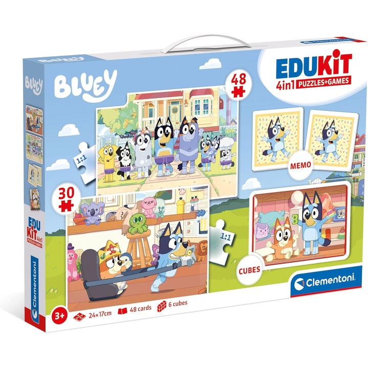 Set educativ Clementoni EduKit Bluey, puzzle, joc memorie, 6 cuburi