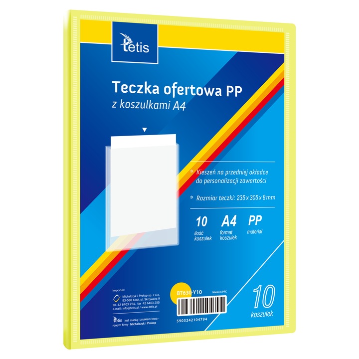 Dosar de prezentare PP, Tetis, 10 buzunare, A4, galben