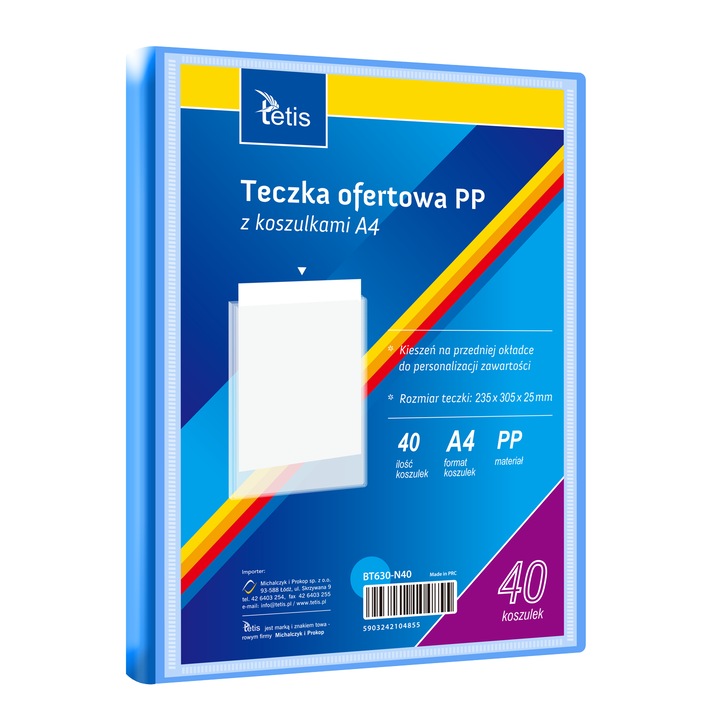 Dosar de prezentare PP, Tetis, 40 de buzunare, A4, albastru