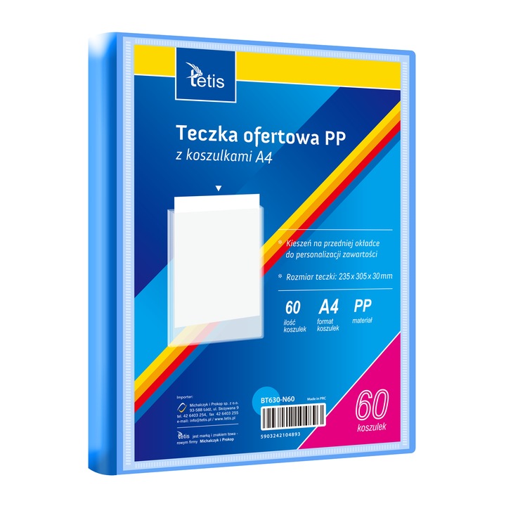 Dosar de prezentare PP, Tetis, 60 de buzunare, A4, albastru