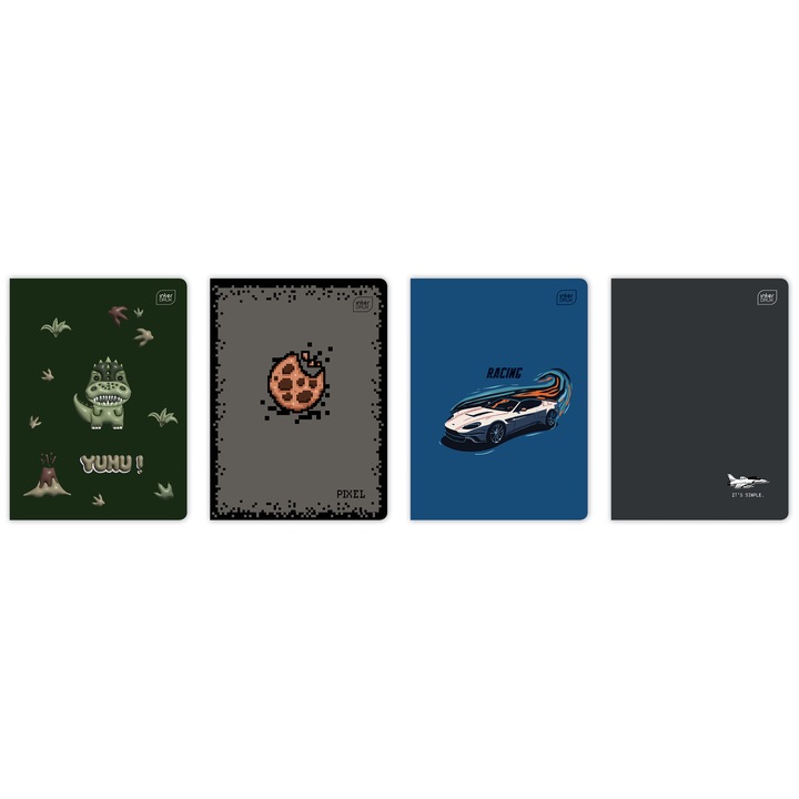 Caiet A5 16 file, Interdruk, linie colorata, colturi rotunjite, 70g