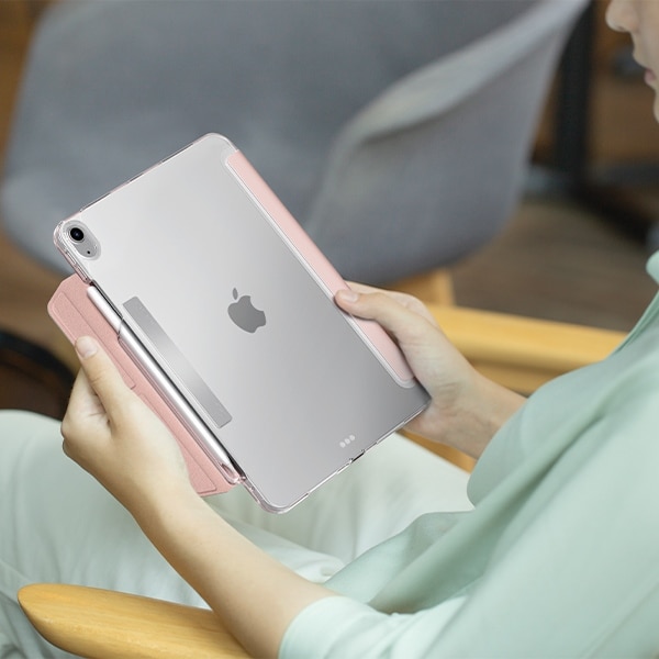 Husa tableta UNIQ Camden Click, roz, pentru iPad Air 2024, cu functie de suport