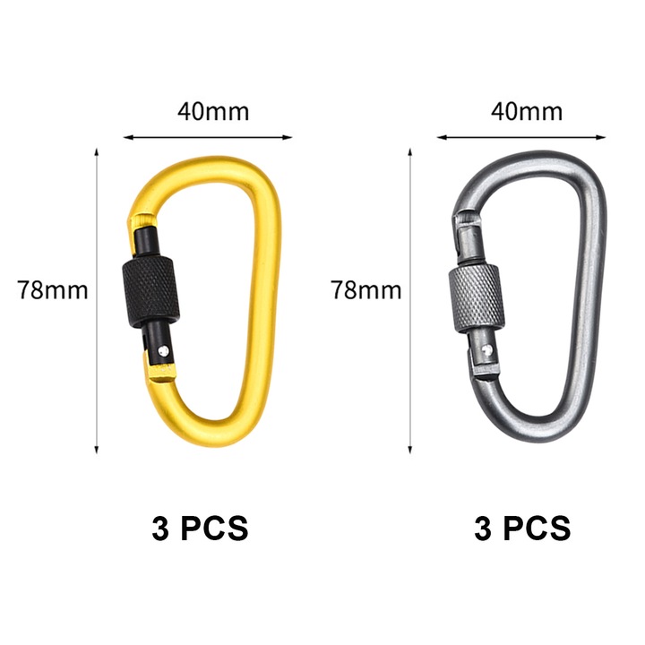 6 db alumínium karabiner készlet, Enforose, 78x40mm