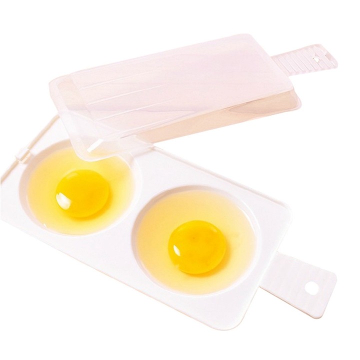 Steamer pentru oua, plastic, 23x10x4cm, rezistent la caldura 140 grade, set pentru microunde