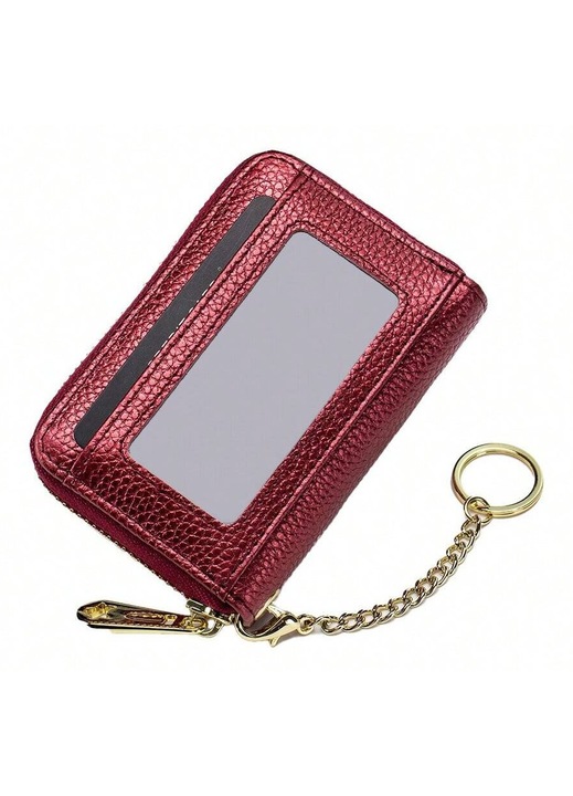 Дамски портфейл, естествена кожа, червен