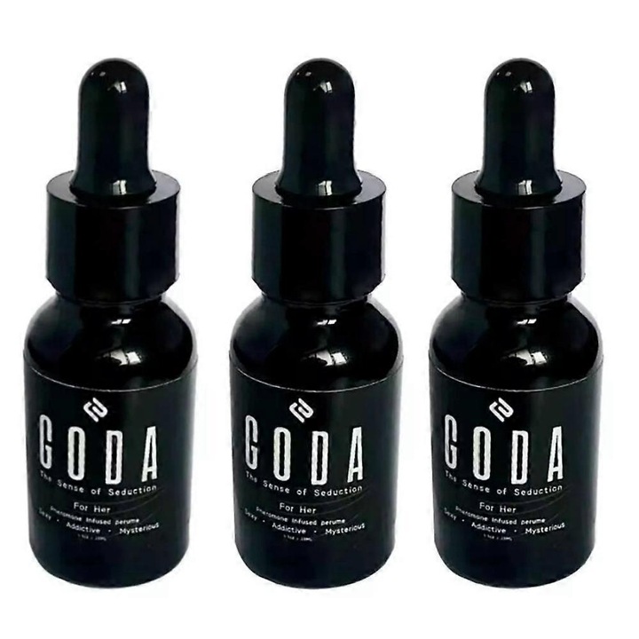 Parfum pentru femei GODA, 15ml, floral cu iasomie si trandafir, vegan, set de 3 piese