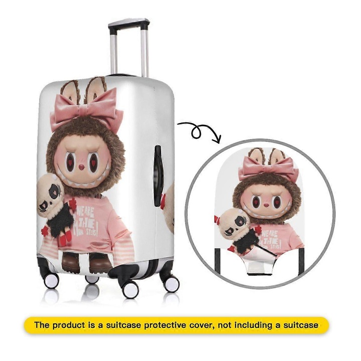 Husa de protectie pentru valiza, LABUBU, material elastic, design jucaus, alb, XL