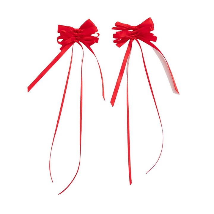 Cercei lungi din panglica cu fundita roz, 8x31cm, set de 1 pereche