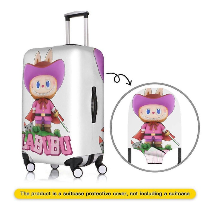 Husa de protectie pentru valiza Labubu, material elastic, design jucaus, alb, marime XL