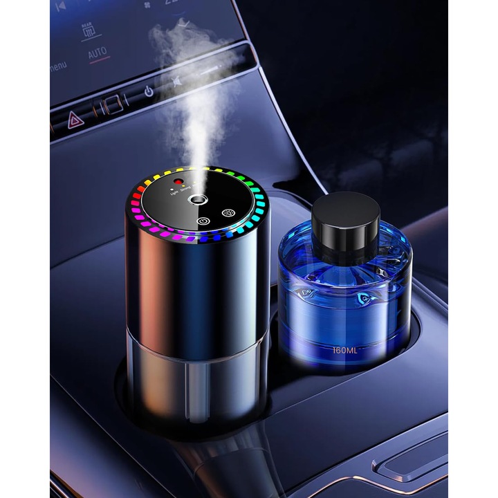 Ароматизатор за кола MWAOWM, електрически дифузер с аромат на одеколон, капацитет 160мл, 3 регулируеми режима, RGB светлина, батерия 500mAh