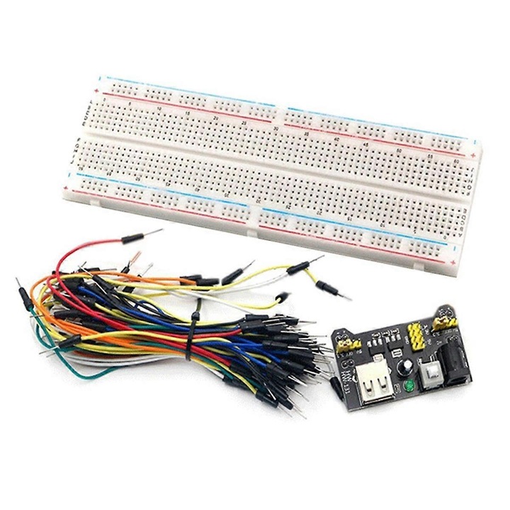 Kit complet de prototipare, 830 puncte breadboard fara sudura, 65 cabluri flexibile, 3.3V/5V, multicolor
