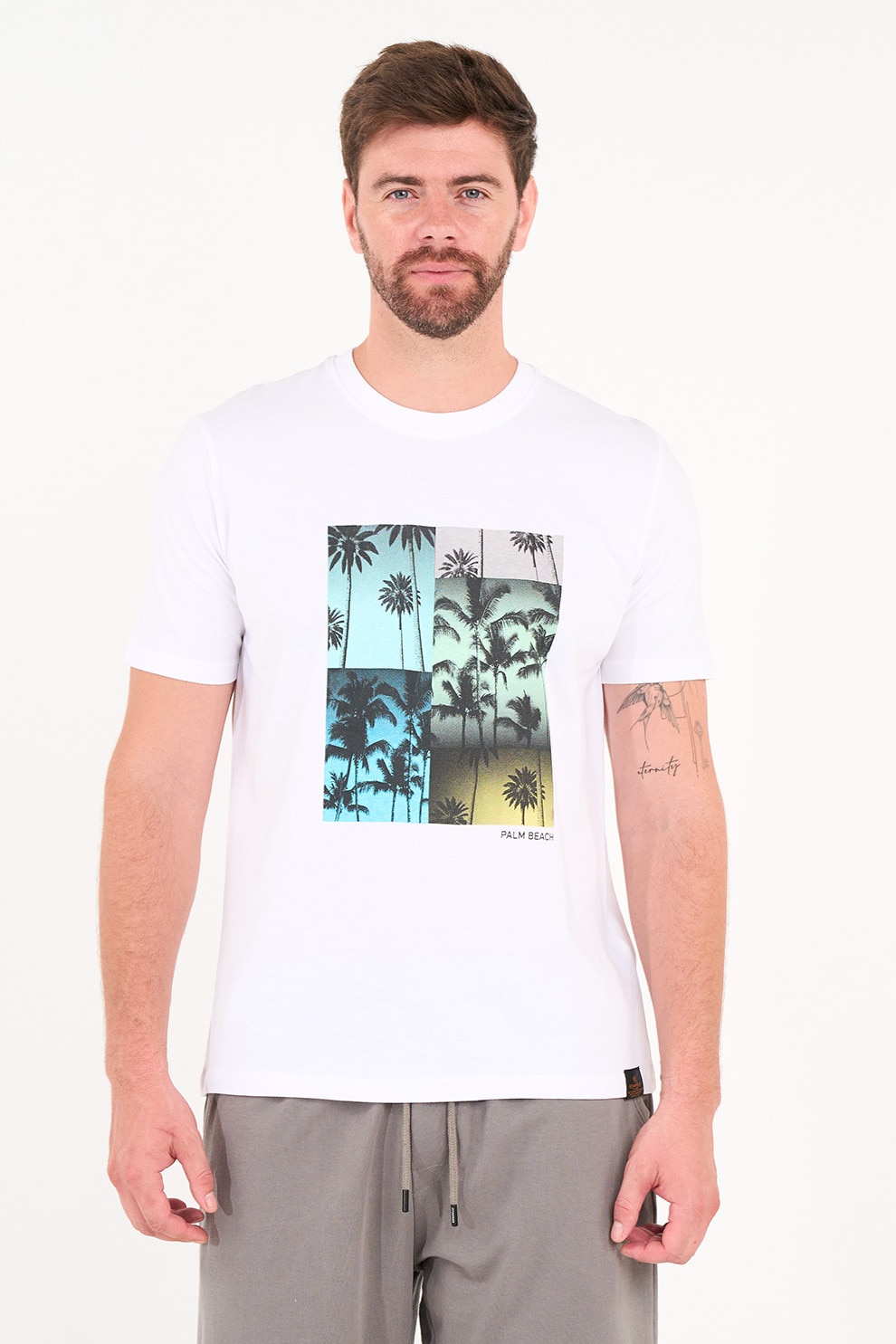 KVL by KENVELO, Tricou de bumbac cu imprimeu tropical, Alb, S