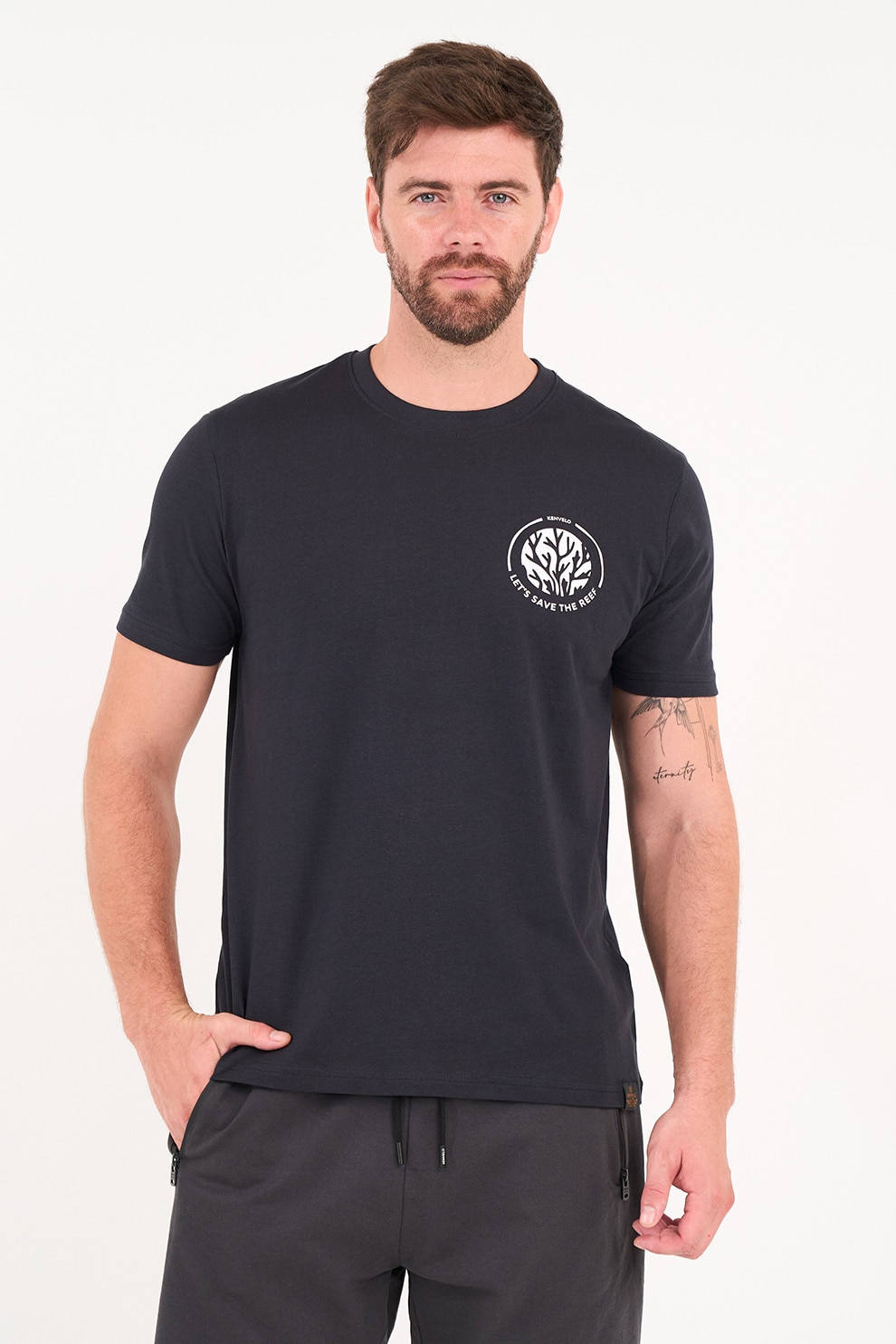 KVL by KENVELO, Tricou cu imprimeu logo pe partea din spate, Bleumarin, 2XL