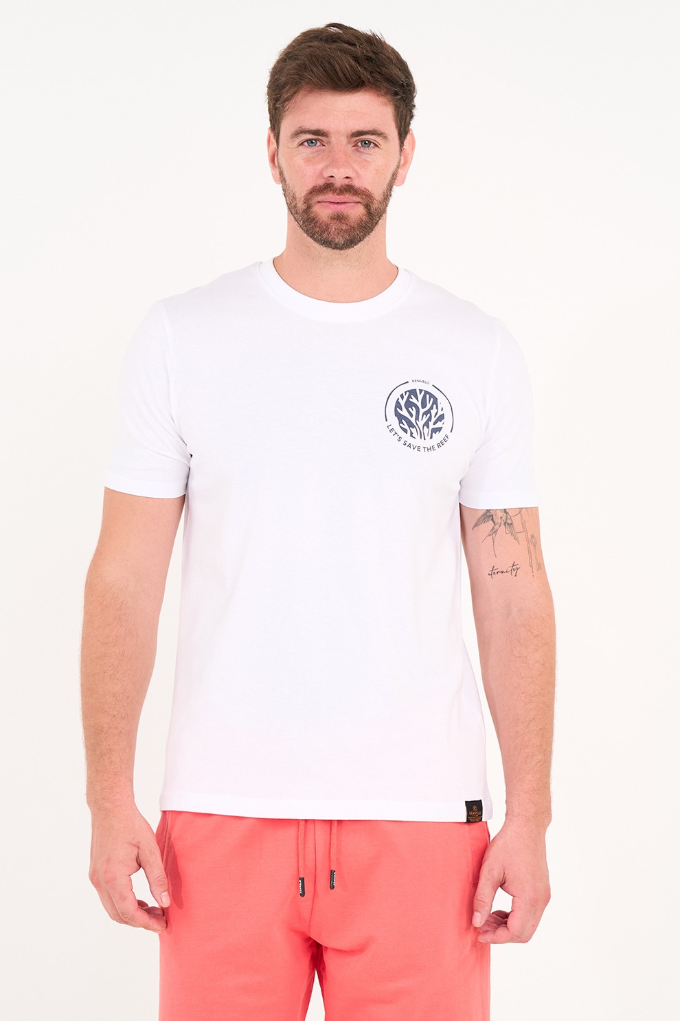 KVL by KENVELO, Tricou cu imprimeu logo pe partea din spate, Alb, 2XL