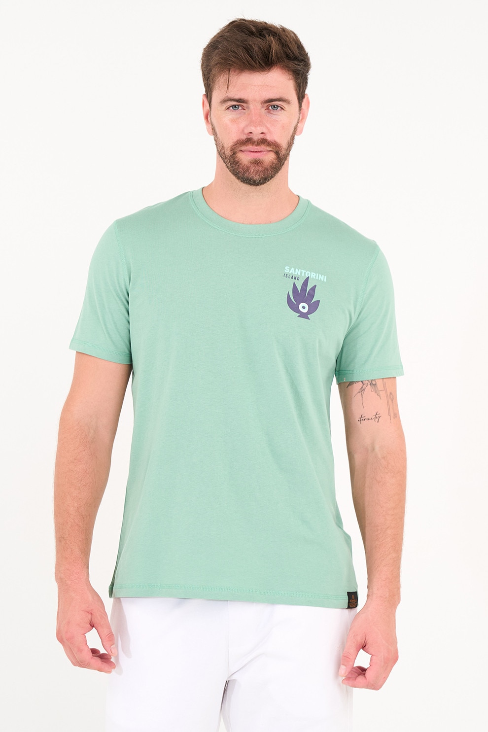 KVL by KENVELO, Tricou din bumbac cu imprimeu grafic pe piept, Verde deschis, XL