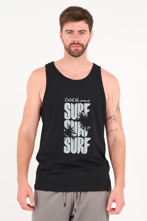 KVL by KENVELO, Top cu imprimeu text, Negru