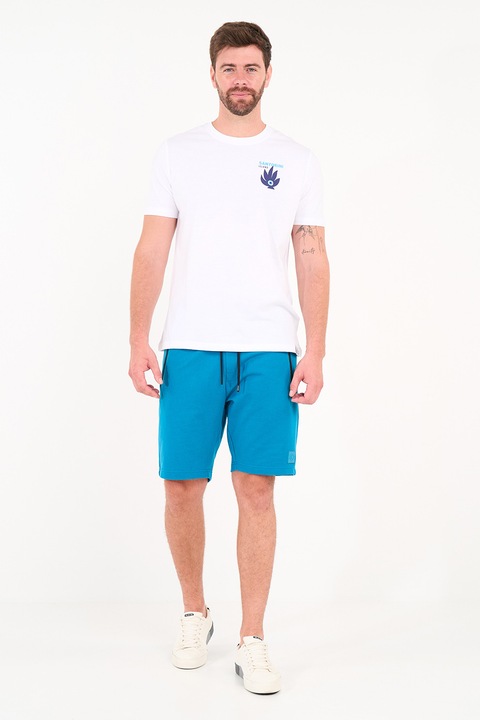 KVL by KENVELO, Pantaloni scurti din amestec de bumbac cu buzunare cu fermoar, Turcoaz