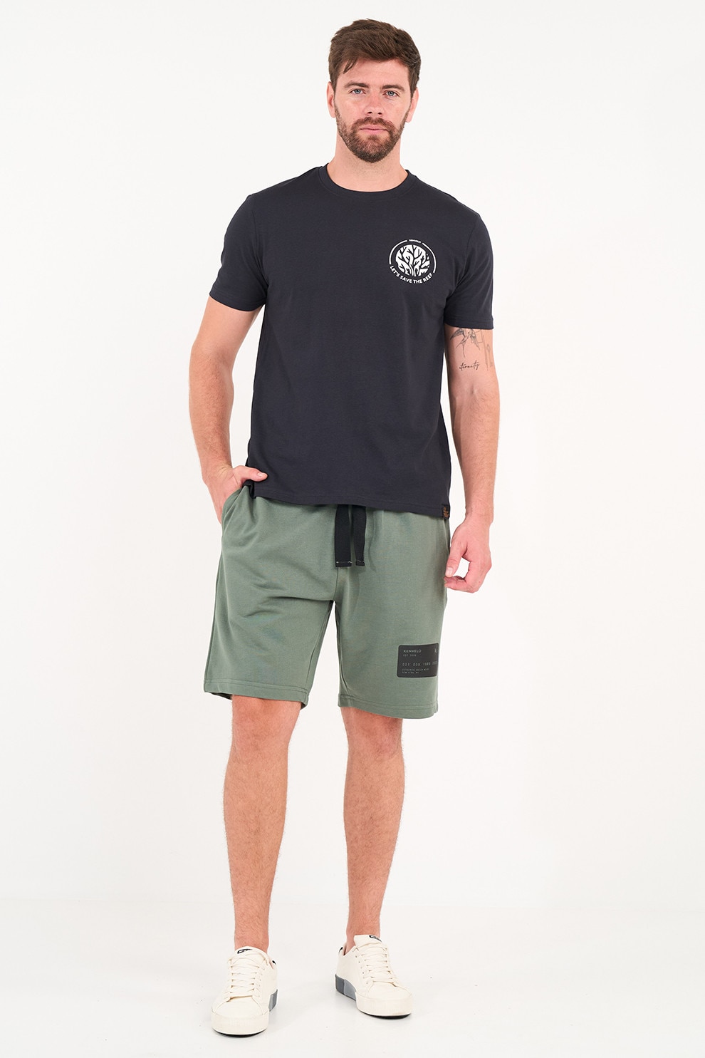 KVL by KENVELO, Pantaloni scurti relaxed-fit cu snur, Verde prafuit, S