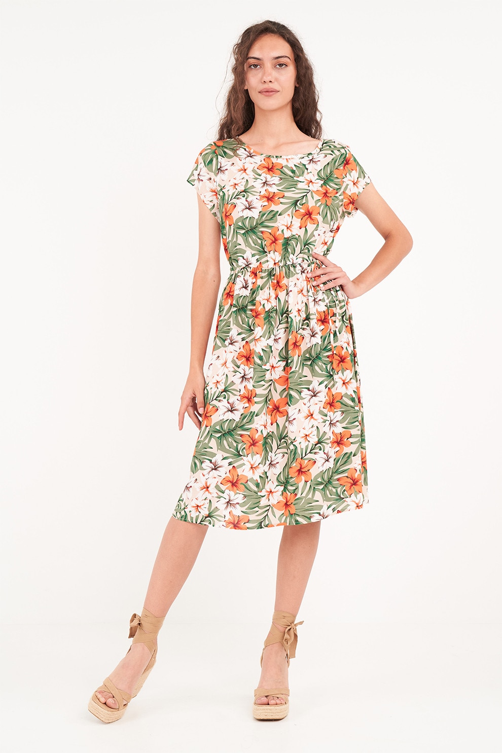 Timeout, Rochie cu imprimeu floral, Multicolor, S