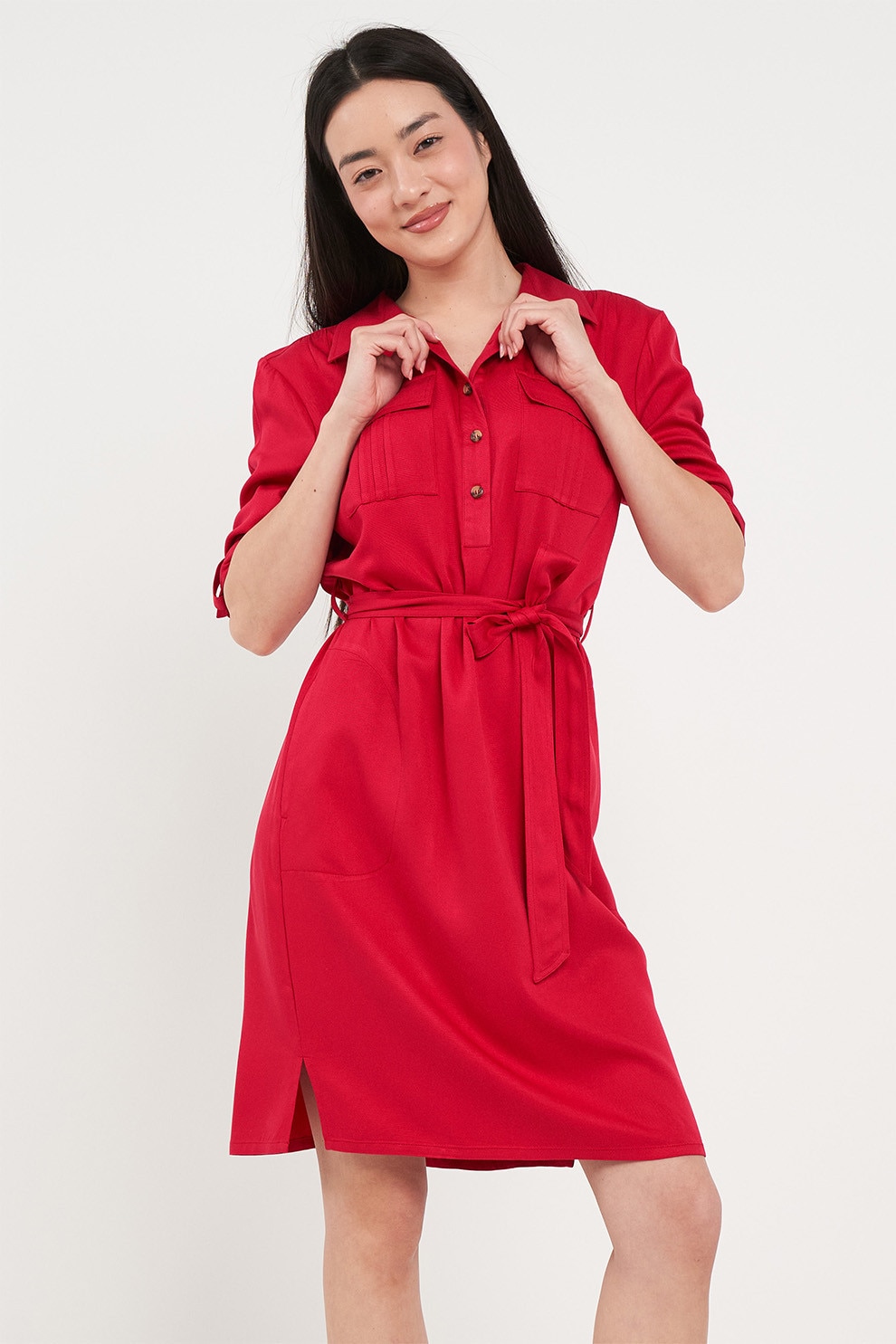 TIMEOUT, Rochie scurta cu buzunare pe piept, Rosu, S