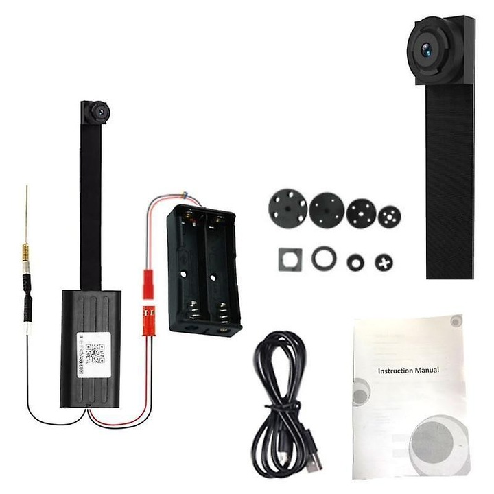 Camera mini WiFi P2P, 4K, 1080P, neagra, set cu cablu USB si manual utilizare
