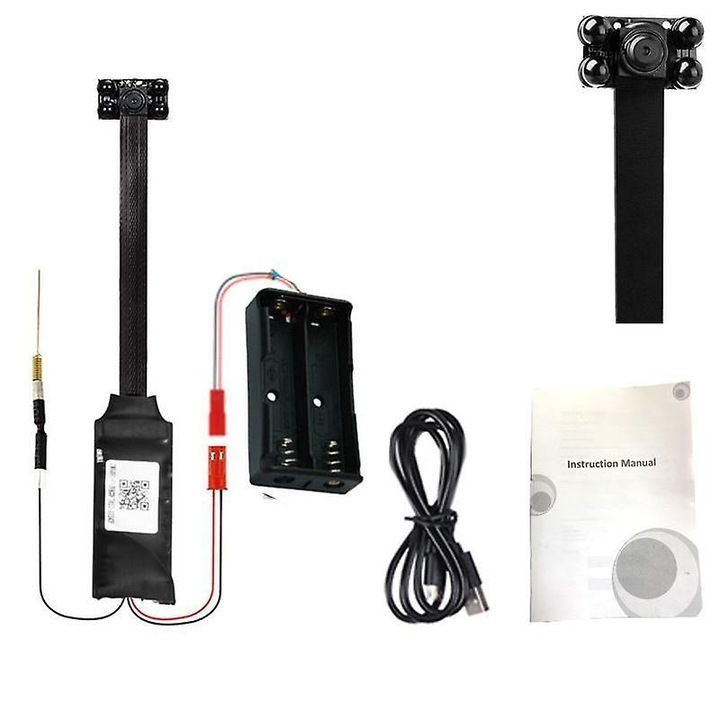 Camera de supraveghere mini WiFi P2P, 4K, 1080P, neagra, set cu card de 8GB