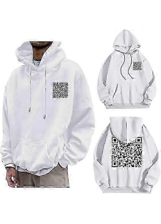 Hanorac unisex, F**k You QR, design amuzant, buzunar mare, alb, poliester