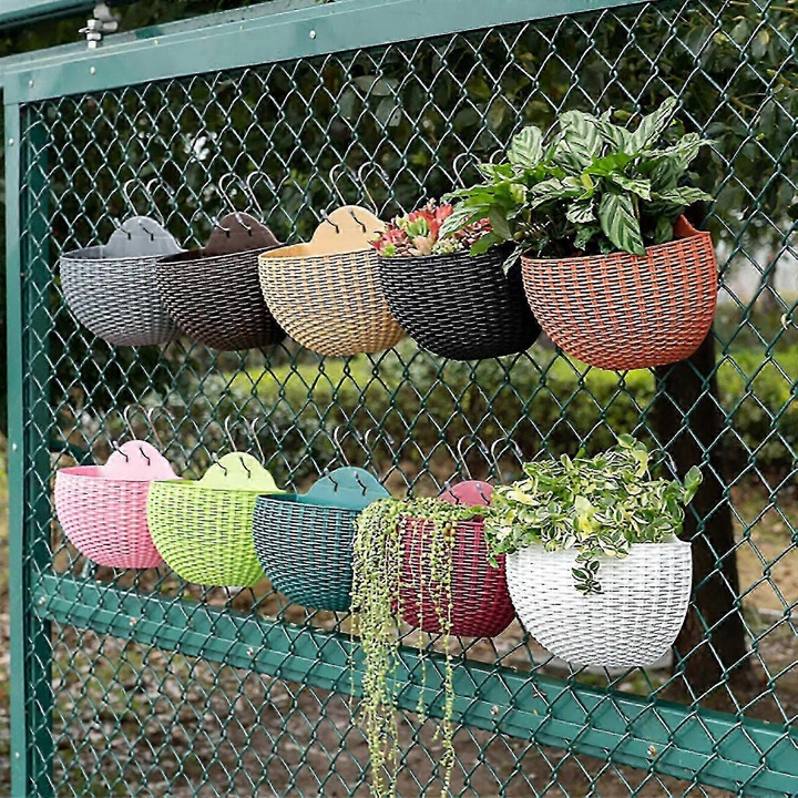 Ghiveci suspendat pentru flori, semicircular, interior/exterior, khaki, dimensiune mare, set 1 buc.