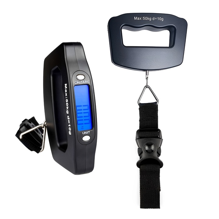 Cantar bagaj TREXORA, portabil, design ergonomic, display LCD, negru, 120x150x22mm