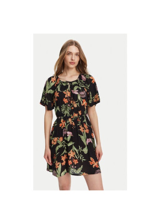 ROXY, Rochie cu model floral si decolteu rotund, Multicolor, XS