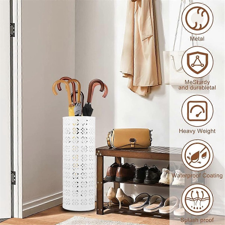 Suport umbrele, negru, design geometric, din fier, pentru mai multe umbrele