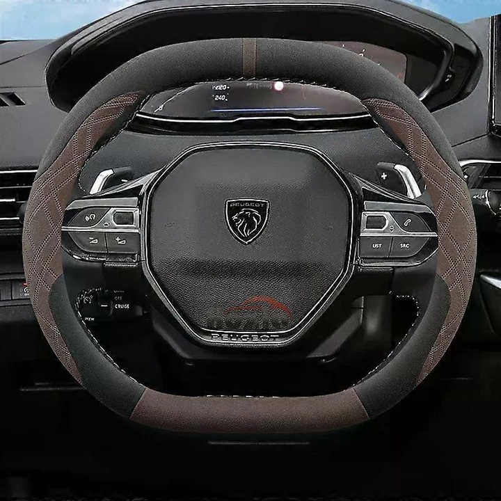 Husa volan auto pentru Peugeot 408 508 Sw E-5008 5008 Rifter GT 2021-2025, culoare maro, set