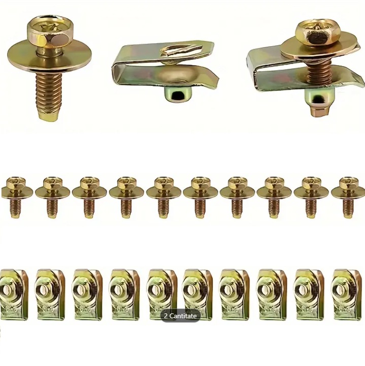 Suruburi hexagonale filetate cu saibe si cleme tip U pentru carenaje, bare protectie, tapiterie auto, M6 - 30 buc