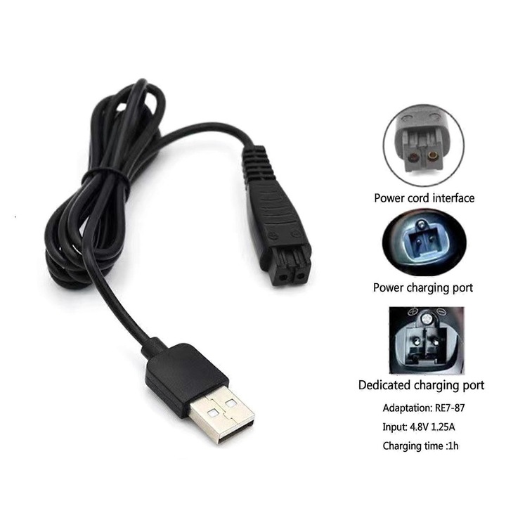 USB кабел за зареждане на самобръсначки, 4.8V 1.25A, комплект от 1 брой, пластмаса, съвместим с модели ES-RT30, ES-RT40, ES-LV7A, ES-LA50