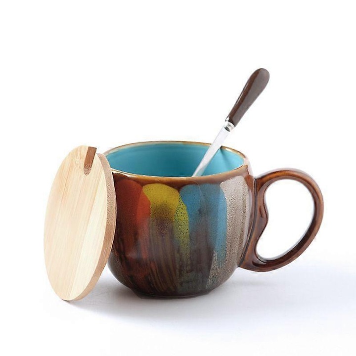 Cana ceramica, 480ml, design retro, capacitate mare, culoare unica, set de cani