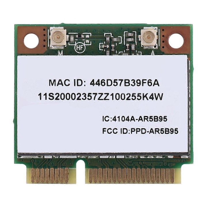 Atheros AR5B95 vezeték nélküli hálózati kártya, 150Mbps, 802.11/G, mini PCI-E, zöld