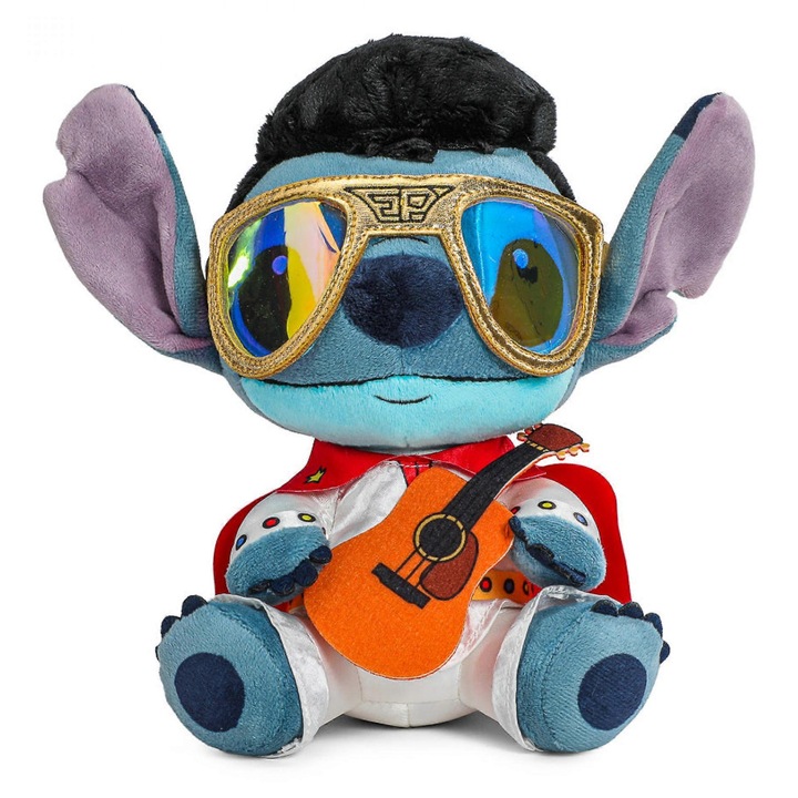 Lilo és Stitch plüssjáték, fehér Elvis jelmez, gitárdizájn, 19cm