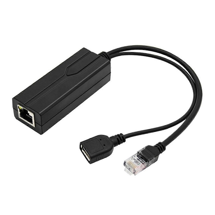 PoE elosztó 48V-ról 5V USB-re, 2.4A, 802.3af/at kompatibilis, fekete