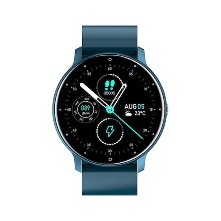 ZL02D okosóra, oxigén, pulzusmérő, lépésszámláló, értesítések, IP67, Android/iOS kompatibilis, rezgés, multisport, sötétkék