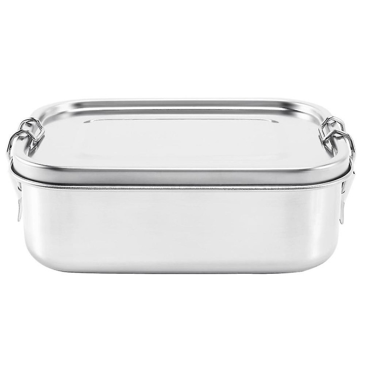 Cutie alimentara din otel inoxidabil, 800ml, design etans, 16x11.5cm, argintie