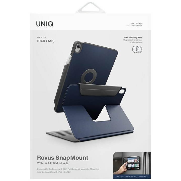 Etui de protectie UNIQ Rovus Snapmount, functie de suport, rotire 360°, granat, pentru iPad 11" A16 (2025) / iPad 10.9" 10 gen. (2022)