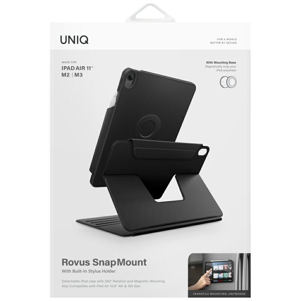 Etui de protectie UNIQ Rovus Snapmount cu functie de suport, rotire 360°, negru, pentru iPad Air 11" (M2/M3) / iPad Air 10.9" (2022/2020)