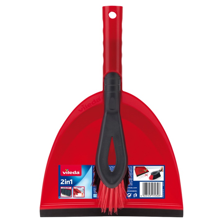 Четка с лопата Vileda, 100% ефективна, ергономичен дизайн, многоцветна